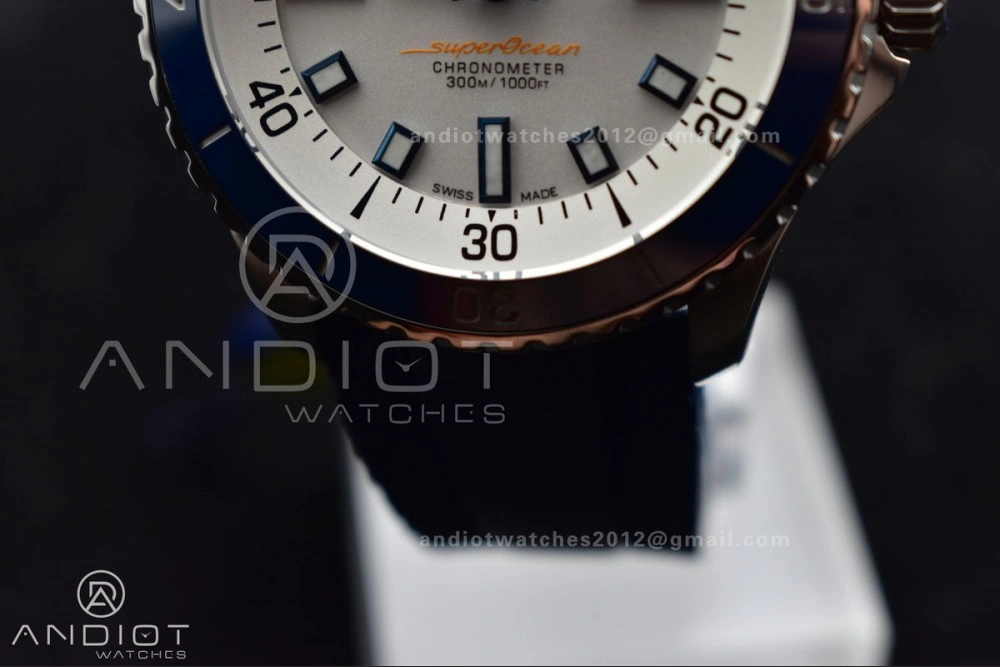 SuperOcean Automatic 42 SS BLSF 1:1 Best Edition White Dial on Blue Rubber Strap A2824