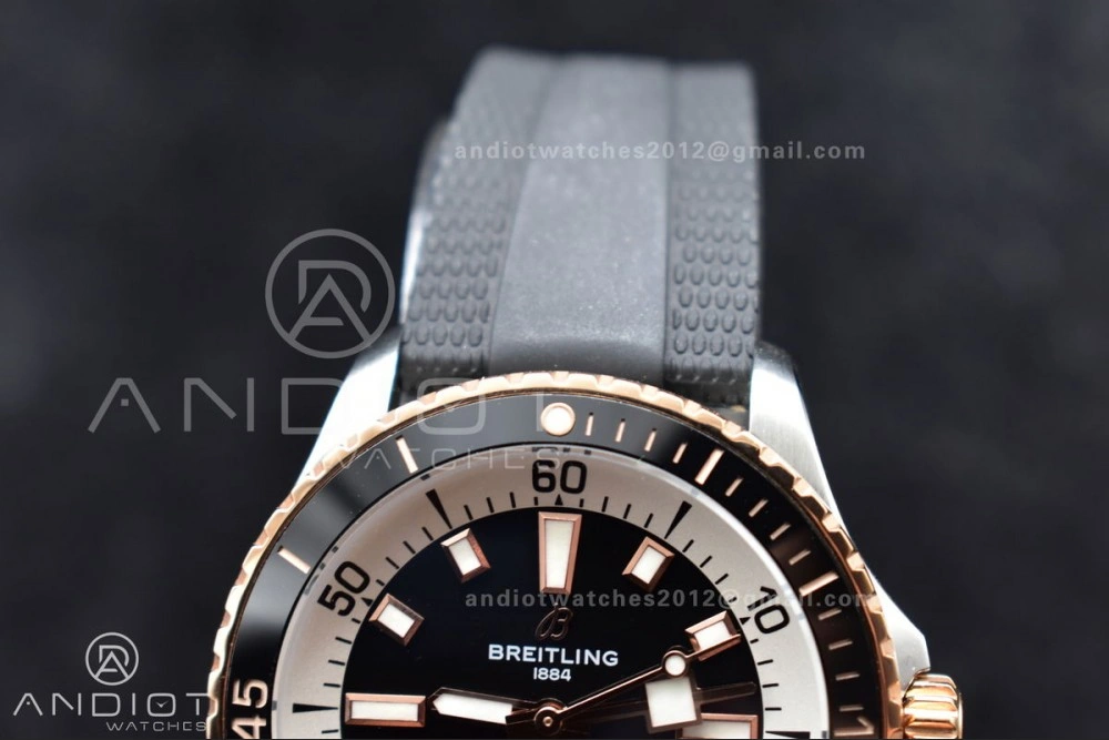 SuperOcean Automatic 42 SS RG BLSF 1:1 Best Edition Black Dial on Black Rubber Strap A2824