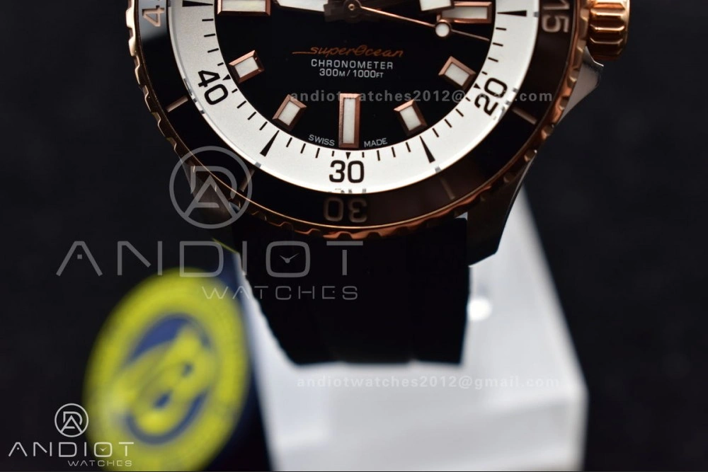 SuperOcean Automatic 42 SS RG BLSF 1:1 Best Edition Black Dial on Black Rubber Strap A2824