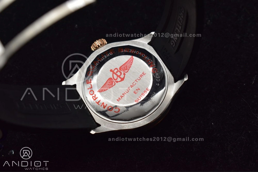 SuperOcean Automatic 42 SS RG BLSF 1:1 Best Edition Black Dial on Black Rubber Strap A2824