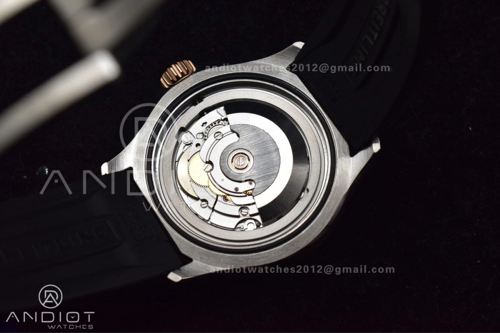 SuperOcean Automatic 42 SS RG BLSF 1:1 Best Edition Black Dial on Black Rubber Strap A2824