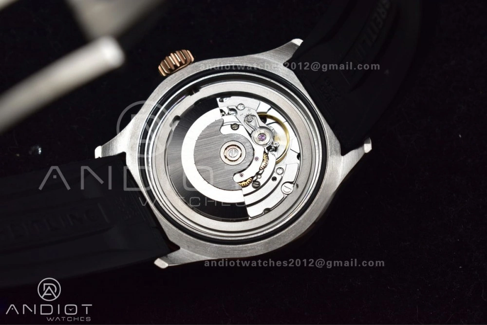 SuperOcean Automatic 42 SS RG BLSF 1:1 Best Edition Black Dial on Black Rubber Strap A2824