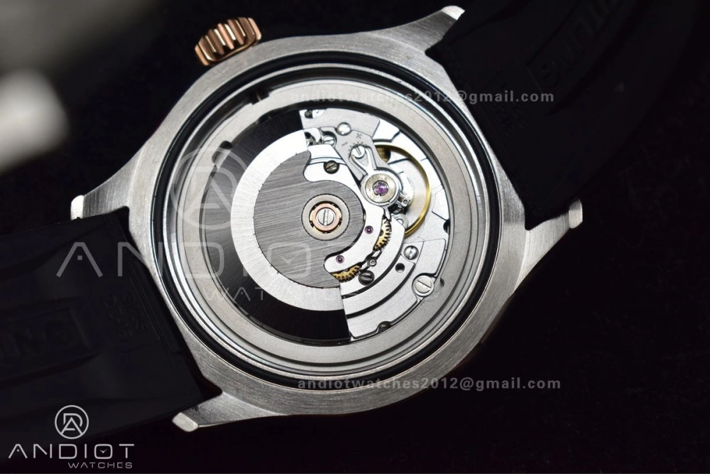 SuperOcean Automatic 42 SS RG BLSF 1:1 Best Edition Black Dial on Black Rubber Strap A2824