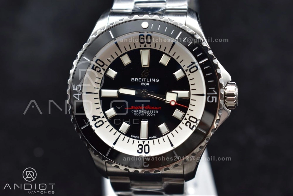SuperOcean Automatic 44 TF 1:1 Best Edition Black White Dial on SS Bracelet A2824