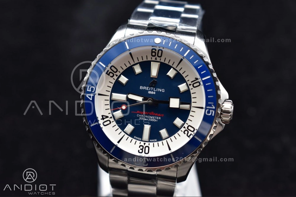 SuperOcean Automatic 44 TF 1:1 Best Edition Blue Ceramic Bezel Blue White Dial on SS Bracelet A2824