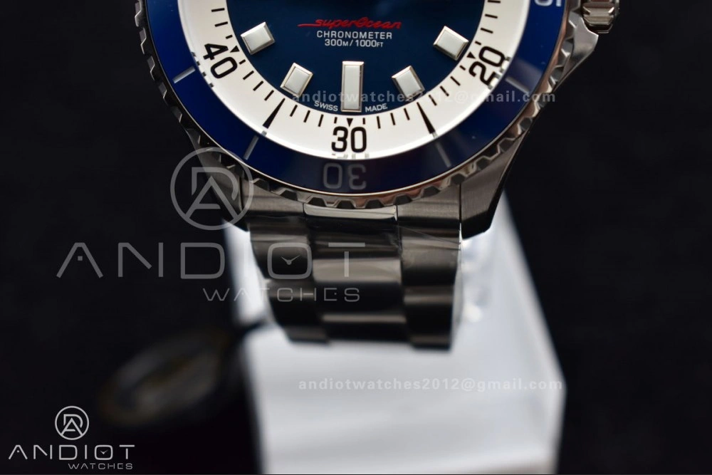 SuperOcean Automatic 44 TF 1:1 Best Edition Blue Ceramic Bezel Blue White Dial on SS Bracelet A2824