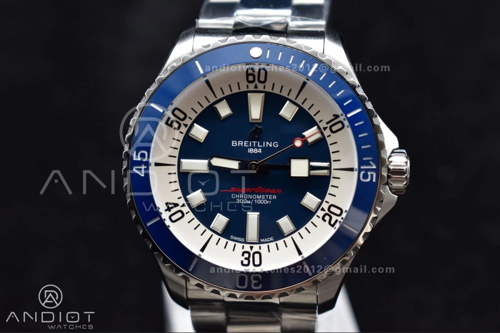 SuperOcean Automatic 44 TF 1:1 Best Edition Blue Ceramic Bezel Blue White Dial on SS Bracelet A2824