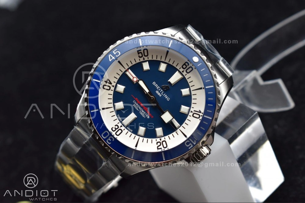 SuperOcean Automatic 44 TF 1:1 Best Edition Blue Ceramic Bezel Blue White Dial on SS Bracelet A2824
