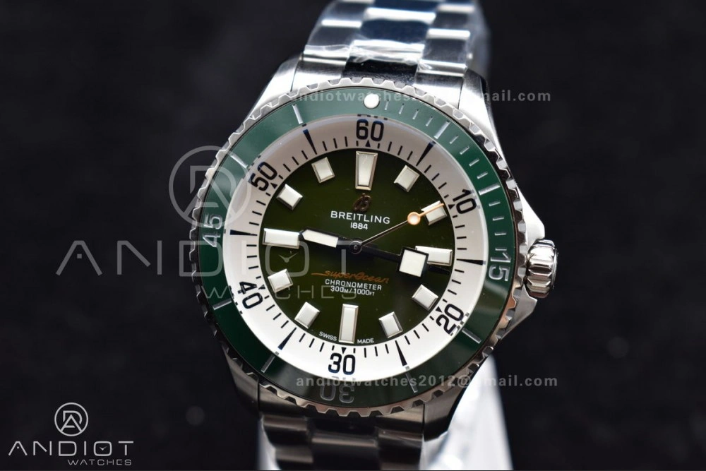SuperOcean Automatic 44 TF 1:1 Best Edition Green Ceramic Bezel Green White Dial on SS Bracelet A2824