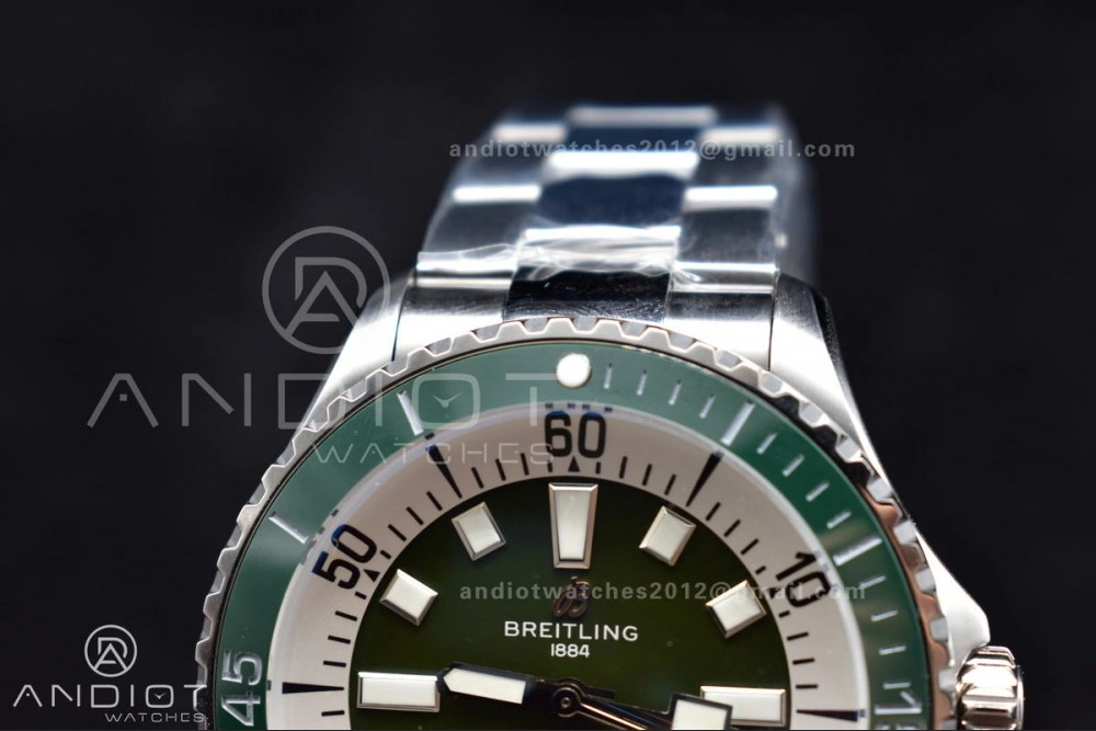 SuperOcean Automatic 44 TF 1:1 Best Edition Green Ceramic Bezel Green White Dial on SS Bracelet A2824
