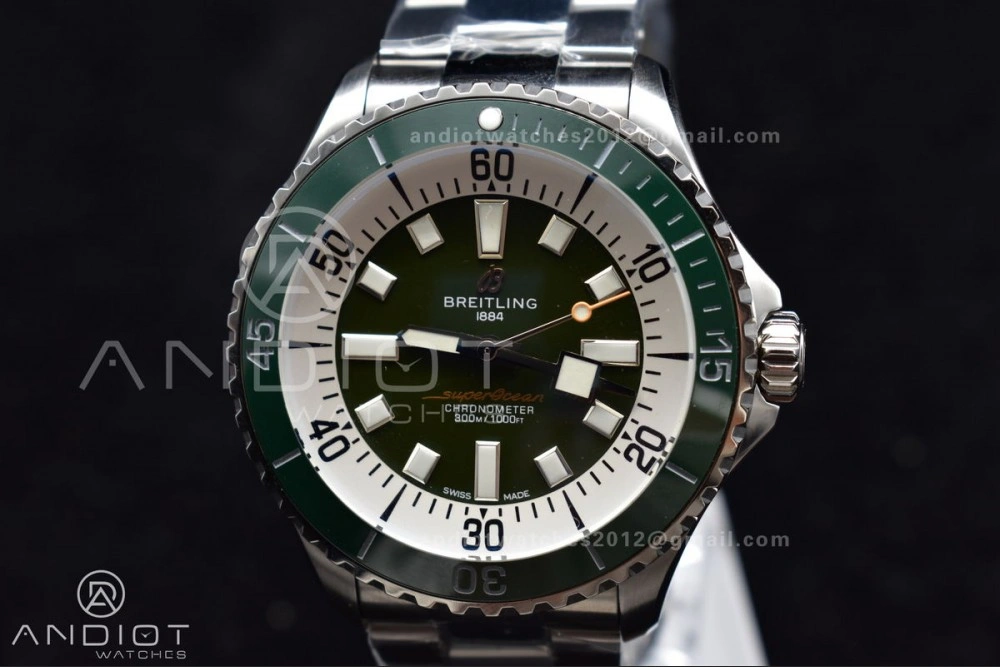 SuperOcean Automatic 44 TF 1:1 Best Edition Green Ceramic Bezel Green White Dial on SS Bracelet A2824