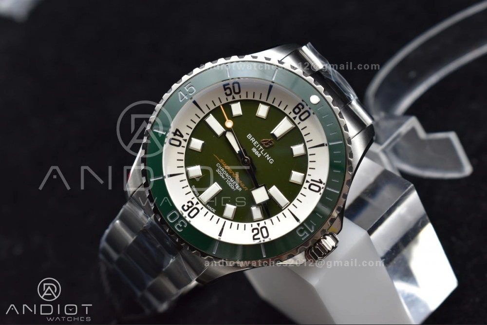 SuperOcean Automatic 44 TF 1:1 Best Edition Green Ceramic Bezel Green White Dial on SS Bracelet A2824