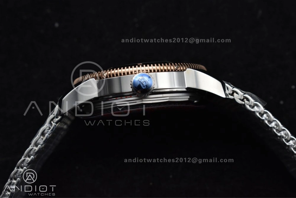 SuperOcean Heritage II BLSF 42mm SS Blue Dial Blue Ceramic Bezel on RG Bezel and Mesh Bracelet A2824