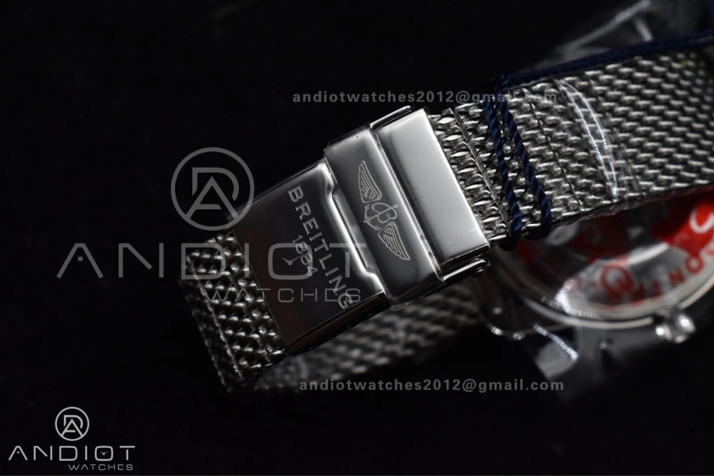 SuperOcean Heritage II BLSF 42mm SS White Dial Blue Ceramic Bezel on SS Mesh Bracelet A2824