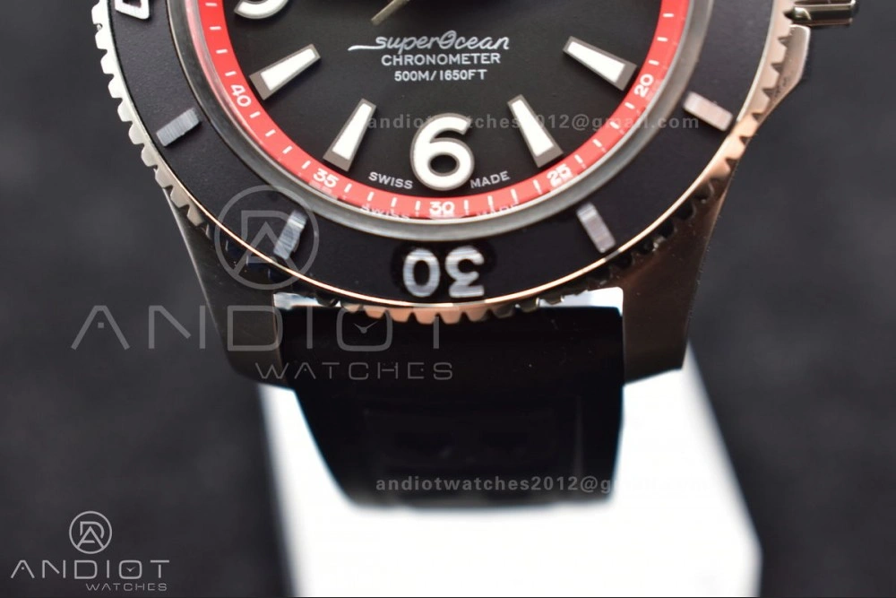 Superocean Automatic 44 BLSF 1:1 Best Edition Black Dial And Bezel With Orange Rehaut On Black Rubber Strap A2824