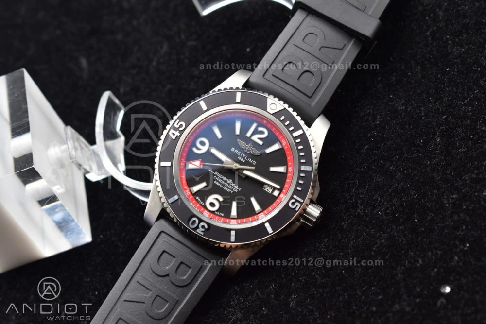 Superocean Automatic 44 BLSF 1:1 Best Edition Black Dial And Bezel With Orange Rehaut On Black Rubber Strap A2824