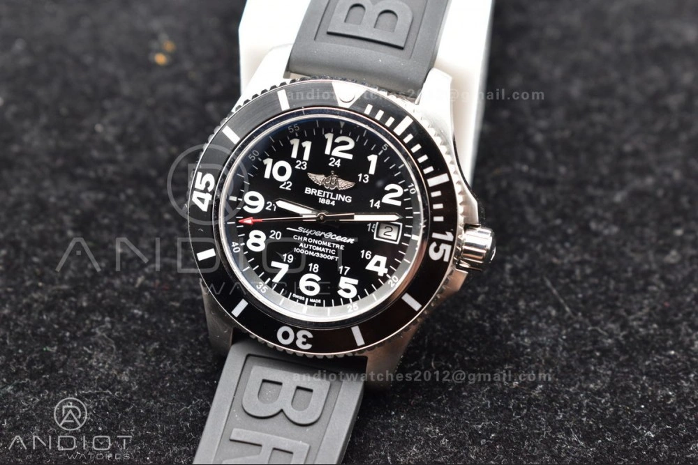 Superocean Automatic 44 TF 1:1 Best Edition Black Dial Black Bezel On Black Rubber Strap A2824