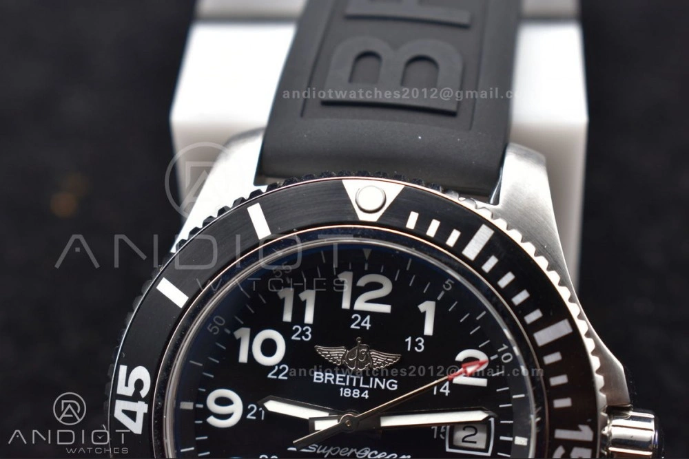 Superocean Automatic 44 TF 1:1 Best Edition Black Dial Black Bezel On Black Rubber Strap A2824