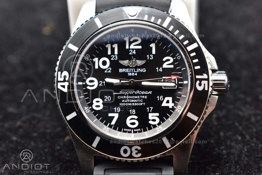 Superocean Automatic 44 TF 1:1 Best Edition Black Dial Black Bezel On Black Rubber Strap A2824