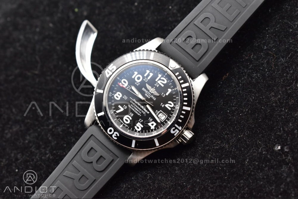 Superocean Automatic 44 TF 1:1 Best Edition Black Dial Black Bezel On Black Rubber Strap A2824