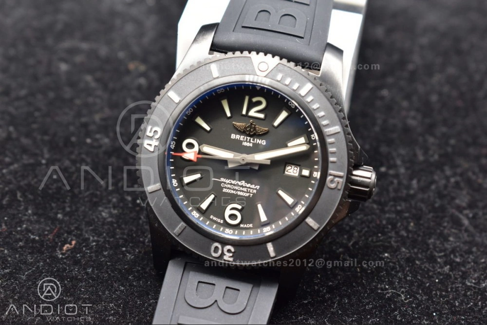 Superocean Automatic 44 TF 1:1 Best Edition Black Dial Black Bezel On Black Rubber Strap A2824