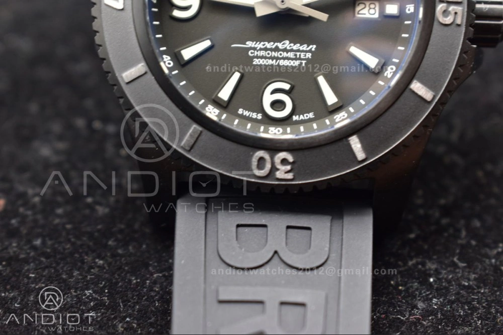 Superocean Automatic 44 TF 1:1 Best Edition Black Dial Black Bezel On Black Rubber Strap A2824