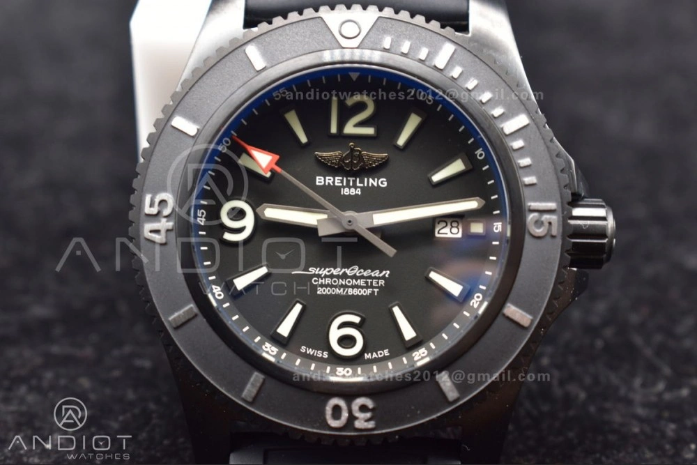 Superocean Automatic 44 TF 1:1 Best Edition Black Dial Black Bezel On Black Rubber Strap A2824