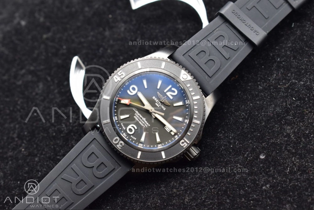 Superocean Automatic 44 TF 1:1 Best Edition Black Dial Black Bezel On Black Rubber Strap A2824