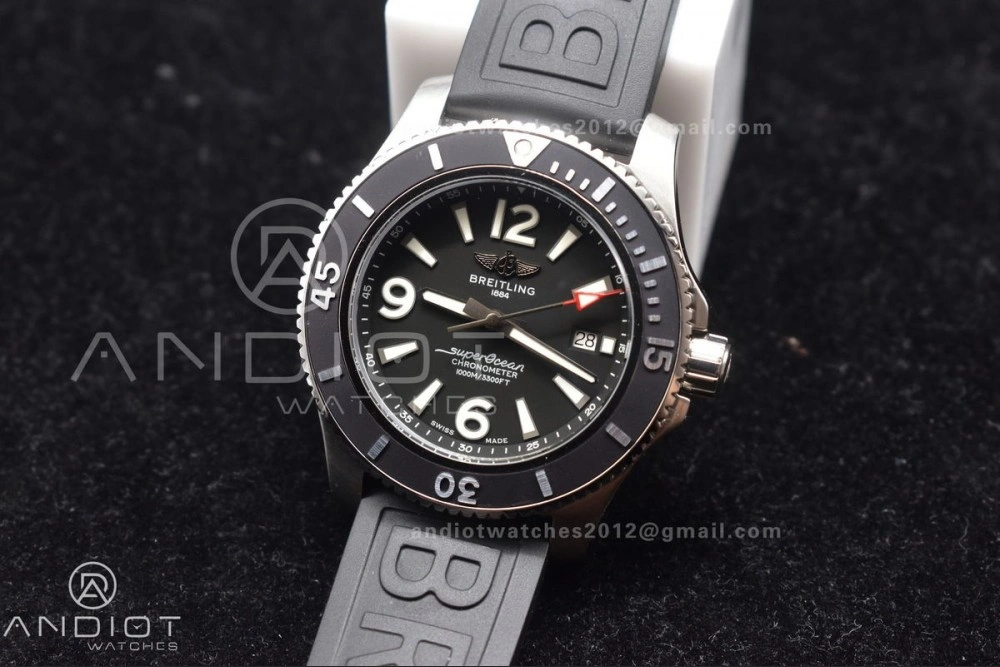 Superocean Automatic 44 TF 1:1 Best Edition Black Dial Black Bezel On Black Rubber Strap A2824