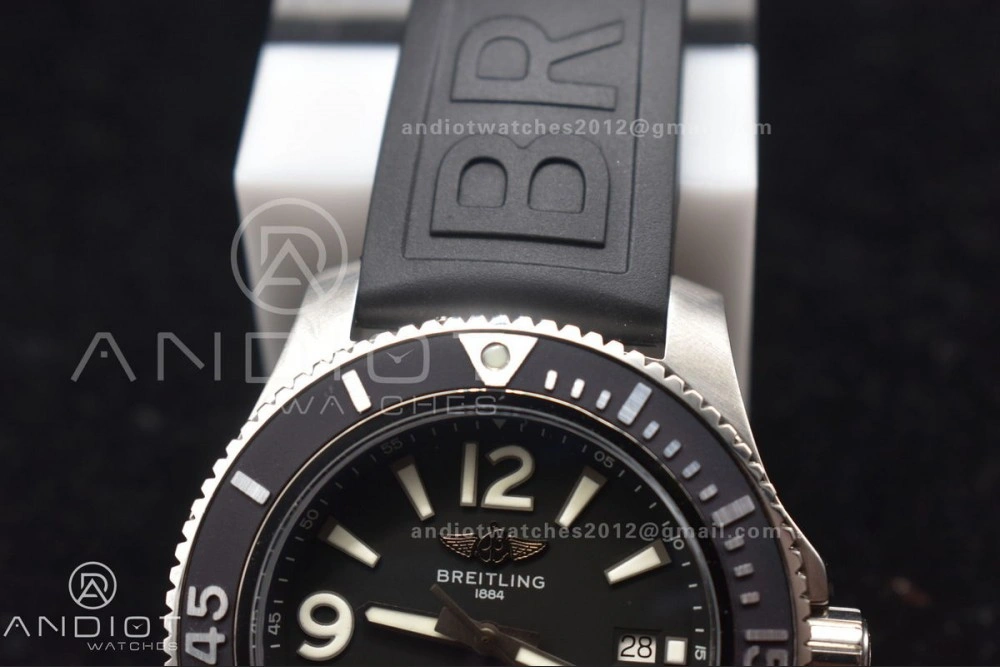 Superocean Automatic 44 TF 1:1 Best Edition Black Dial Black Bezel On Black Rubber Strap A2824