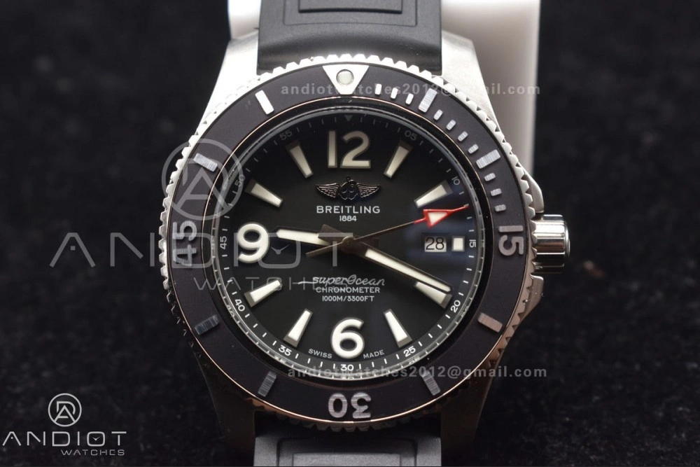 Superocean Automatic 44 TF 1:1 Best Edition Black Dial Black Bezel On Black Rubber Strap A2824