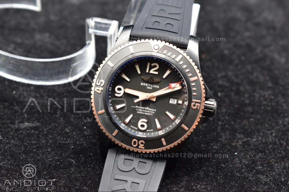 Superocean Automatic 44 TF 1:1 Best Edition Black Dial Black Bezel on Black Rubber Strap A2824