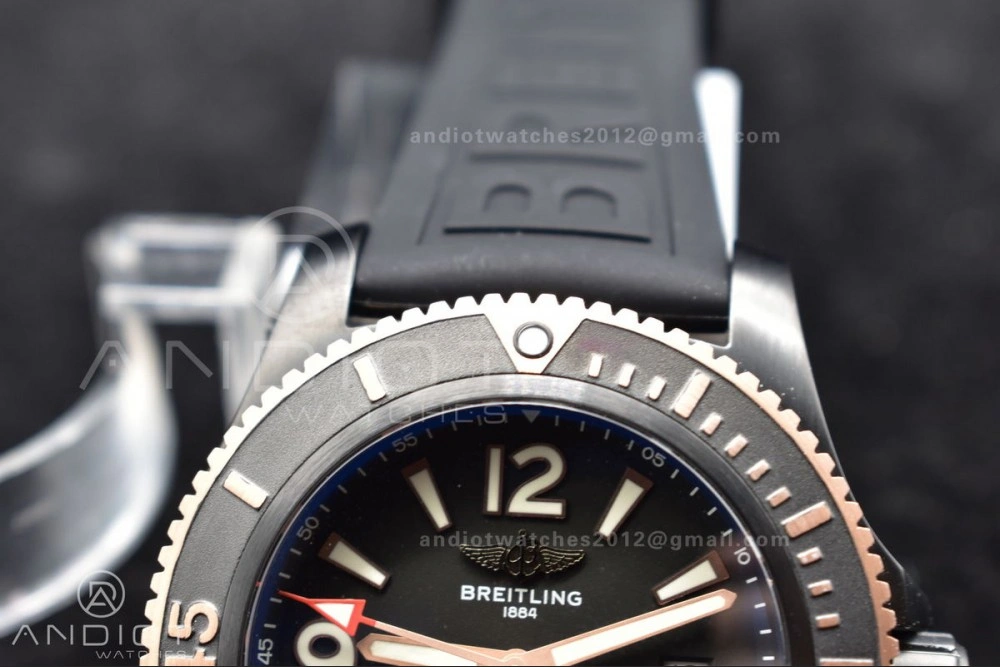 Superocean Automatic 44 TF 1:1 Best Edition Black Dial Black Bezel on Black Rubber Strap A2824