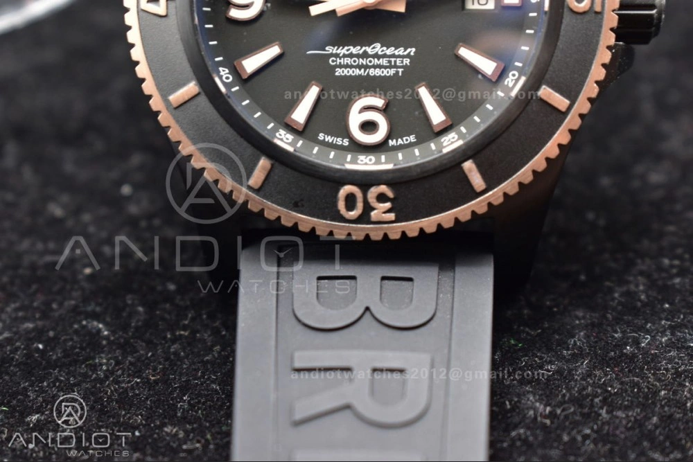 Superocean Automatic 44 TF 1:1 Best Edition Black Dial Black Bezel on Black Rubber Strap A2824