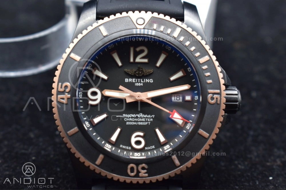 Superocean Automatic 44 TF 1:1 Best Edition Black Dial Black Bezel on Black Rubber Strap A2824
