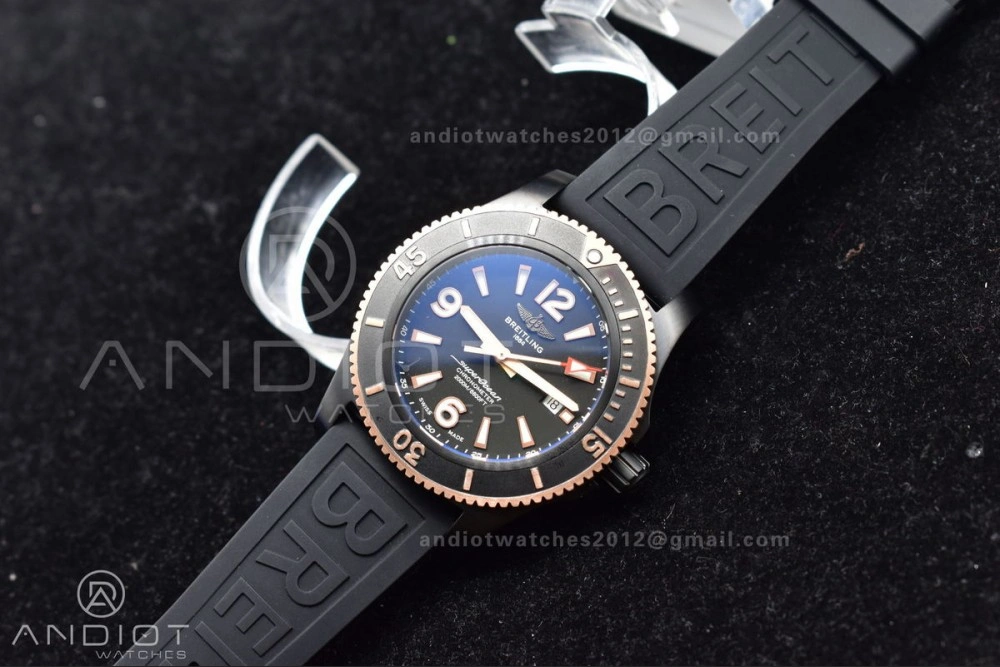 Superocean Automatic 44 TF 1:1 Best Edition Black Dial Black Bezel on Black Rubber Strap A2824