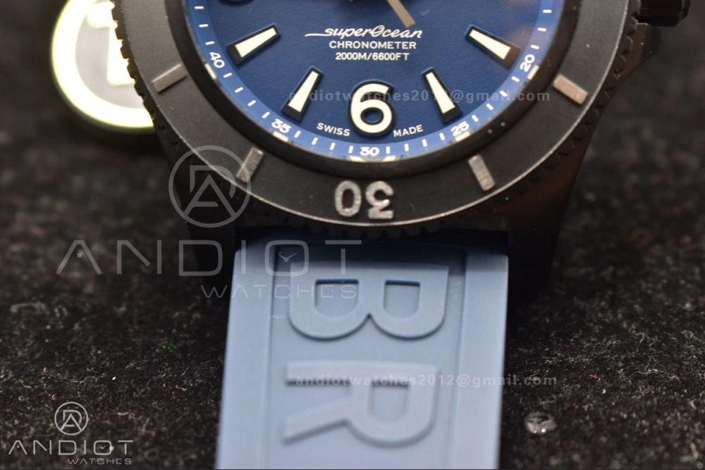 Superocean Automatic 44 TF 1:1 Best Edition Blue Dial Black Bezel On Black Rubber Strap A2824