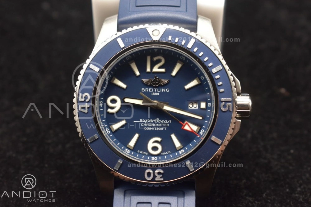 Superocean Automatic 44 TF 1:1 Best Edition Blue Dial Black Bezel On Black Rubber Strap A2824