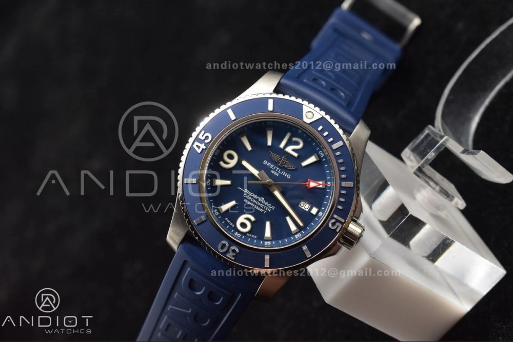 Superocean Automatic 44 TF 1:1 Best Edition Blue Dial Black Bezel On Black Rubber Strap A2824