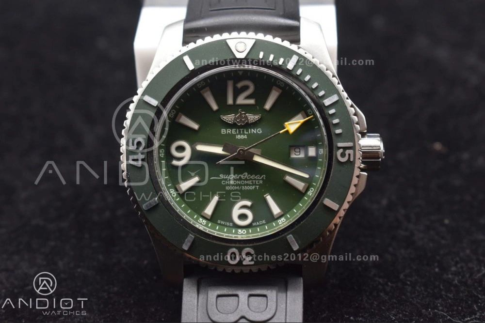 Superocean Automatic 44 TF 1:1 Best Edition Dark Green Dial Black Bezel On Black Rubber Strap A2824