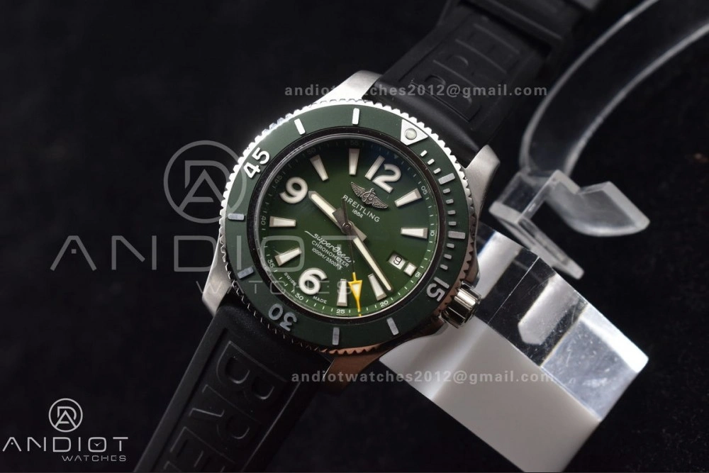 Superocean Automatic 44 TF 1:1 Best Edition Dark Green Dial Black Bezel On Black Rubber Strap A2824