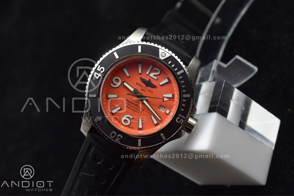 Superocean Automatic 44 TF 1:1 Best Edition Orange Dial Black Bezel On Black Rubber Strap A2824