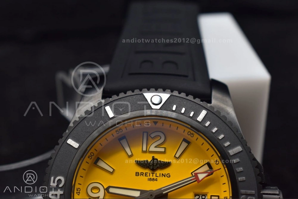 Superocean Automatic 44 TF 1:1 Best Edition Yellow Dial Black Bezel on Black Rubber Strap A2824