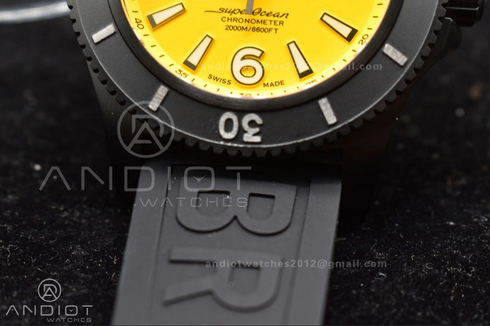 Superocean Automatic 44 TF 1:1 Best Edition Yellow Dial Black Bezel on Black Rubber Strap A2824