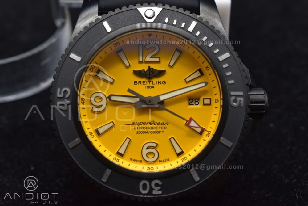 Superocean Automatic 44 TF 1:1 Best Edition Yellow Dial Black Bezel on Black Rubber Strap A2824