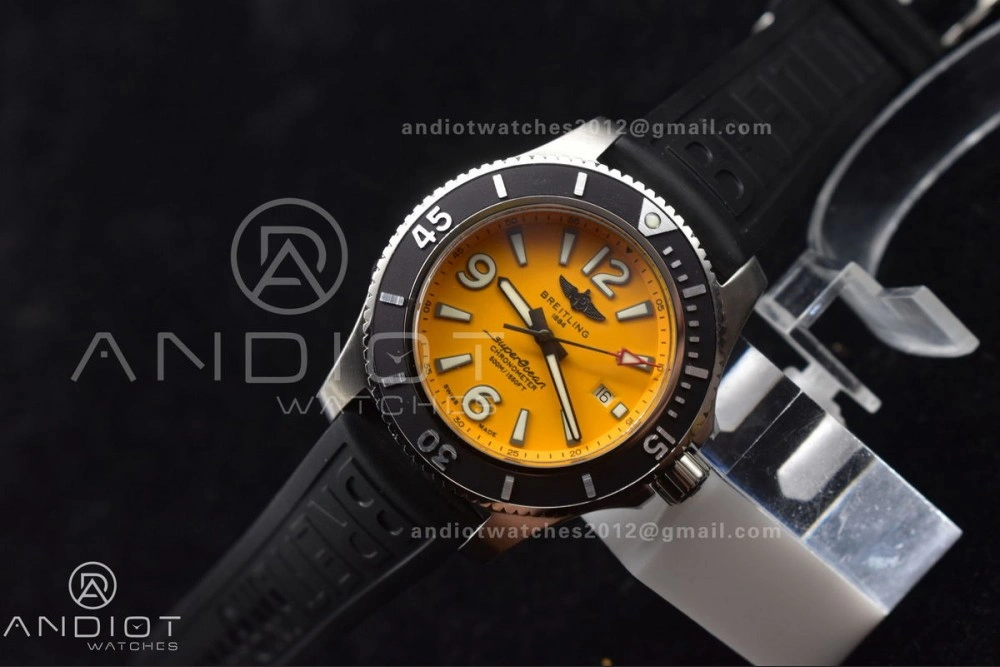 Superocean Automatic 44 TF 1:1 Best Edition Yellow Dial Black Bezel on Black Rubber Strap A2824