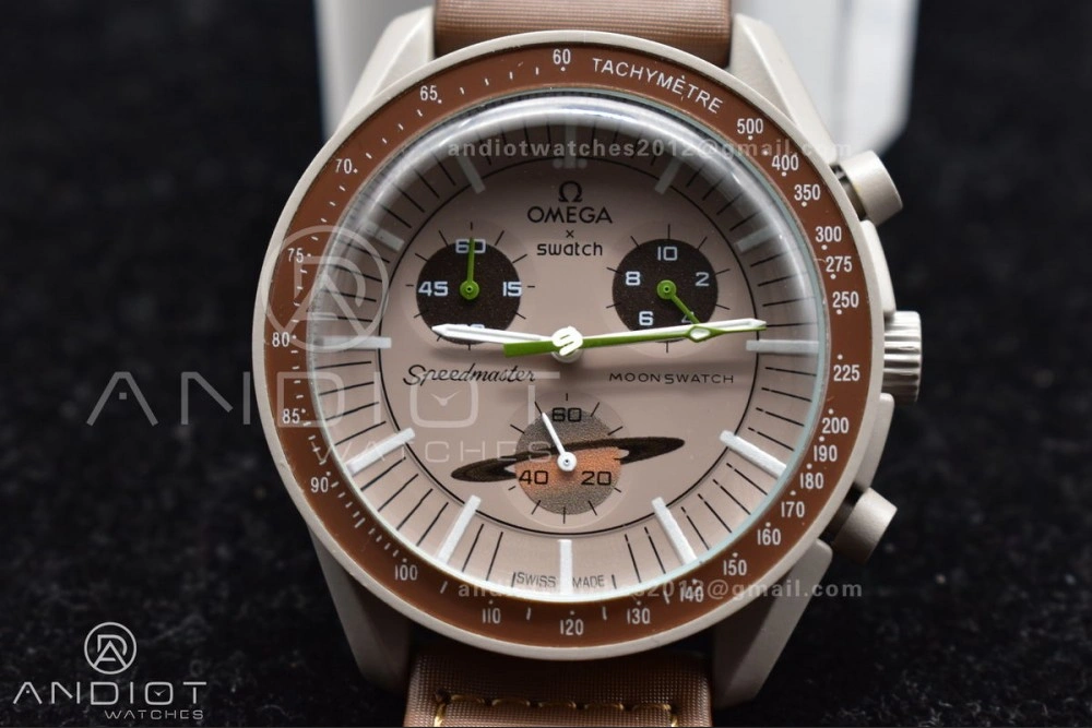 Swatch X Omega Bioceramic Moonwatch Mission To Saturn On Nylon Strap Quartz