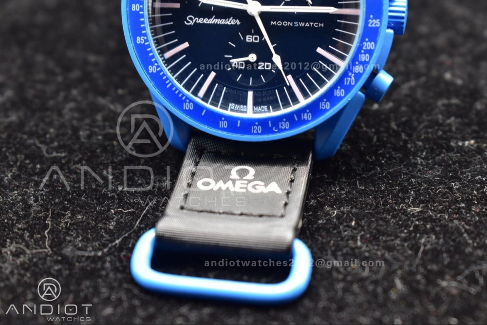 Swatch x Omega Bioceramic Moonwatch Mission to Neptune on Nylon Strap Quartz