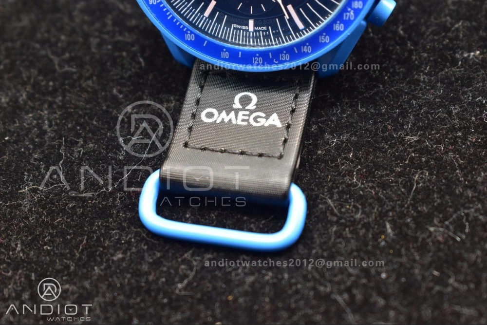 Swatch x Omega Bioceramic Moonwatch Mission to Neptune on Nylon Strap Quartz