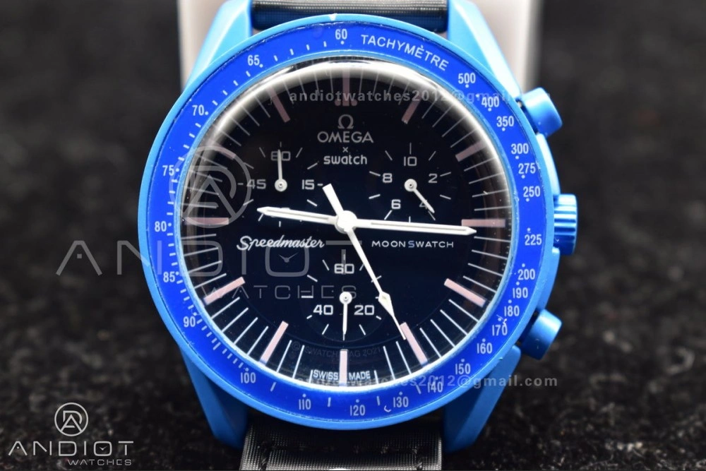 Swatch x Omega Bioceramic Moonwatch Mission to Neptune on Nylon Strap Quartz